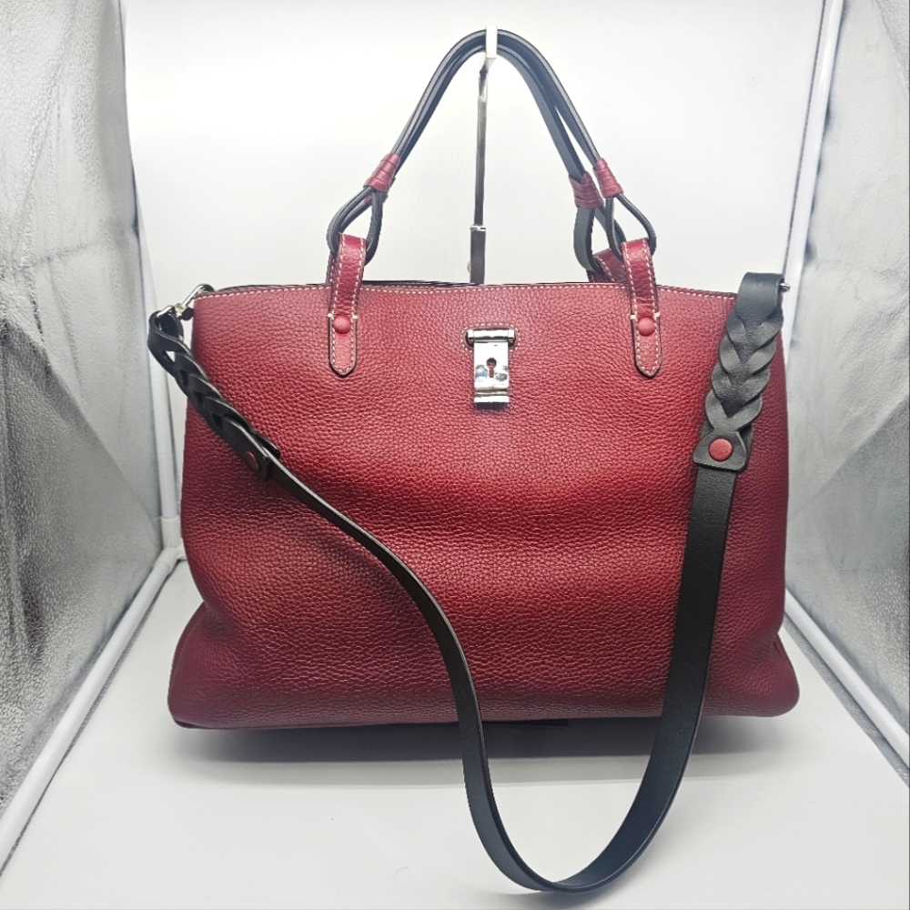 NEW BALLY Lucyle Dark Red Grained Pebbled Leather Shoulder Bag Satchel Tote